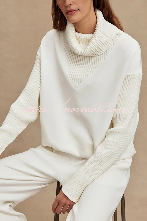 Morning Coffee Walks Ribbed Turtleneck Long Sleeve Sweatshirt and Elastic Waist Pocketed Loose Pants Set