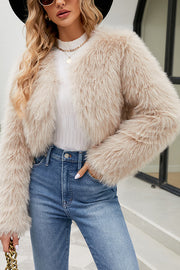 Stylish Long Sleeve Short Casual Faux Fur Jacket