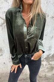 Solid Velvet Long-sleeved Single-breasted Loose Pocket Shirt