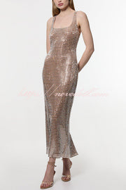 Dazzling Entrance Premium Crystal Embellished Jersey Slit Midi Dress