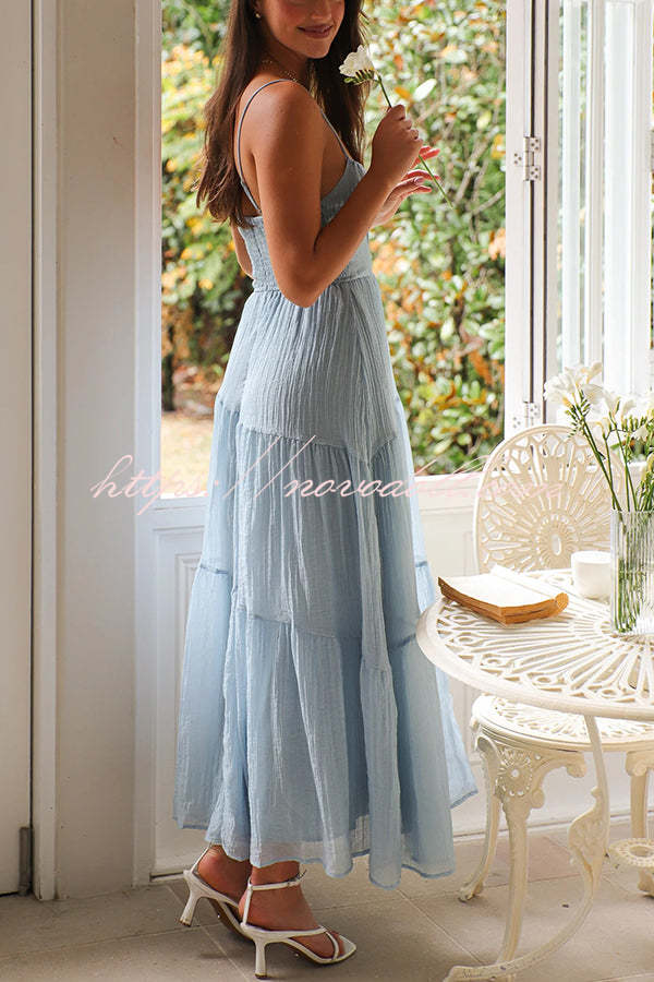 Solid Color Sleeveless Suspender Pleated Back Maxi Dress