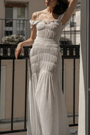 Solid Color Suspender Pleated Holiday Maxi Dress