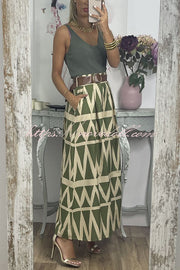 Unique Print Loose Pocket Holiday Maxi Skirt