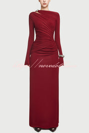Stylish Long-sleeved Slim-fit Pleated Elegant Maxi Dress
