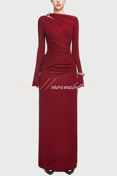 Stylish Long-sleeved Slim-fit Pleated Elegant Maxi Dress