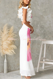 Floral Print One-shoulder Fitted Mesh Maxi Dress