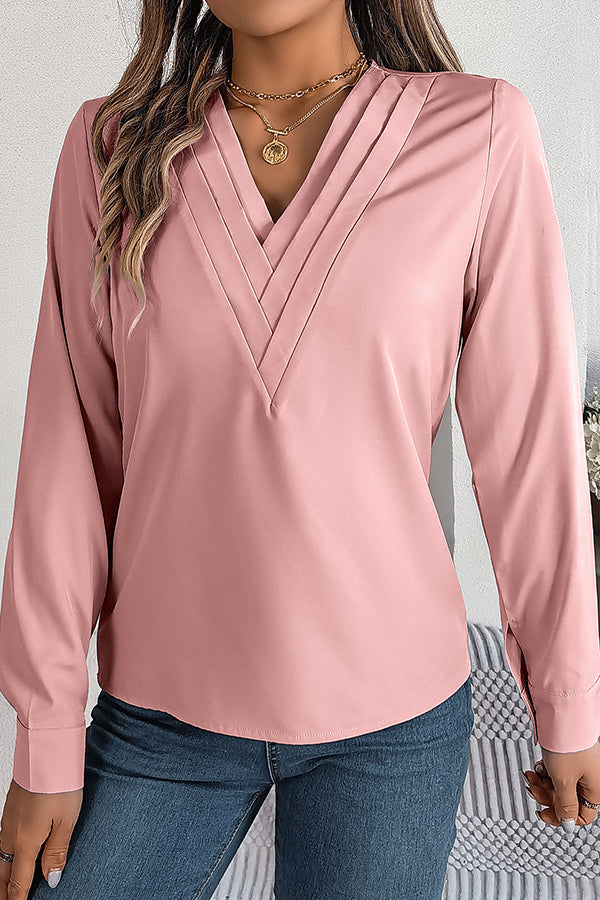 Elegant Layered V-neck Long-sleeved Casual Shirt