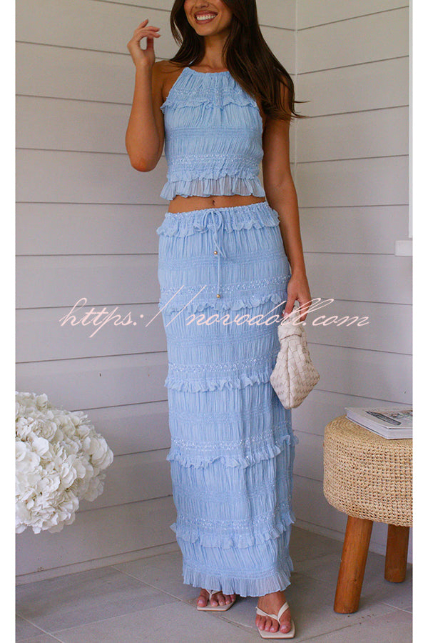 Feel Chic and Romantic Sequin Textured Material Drawstring Waist Tiered Maxi Skirt