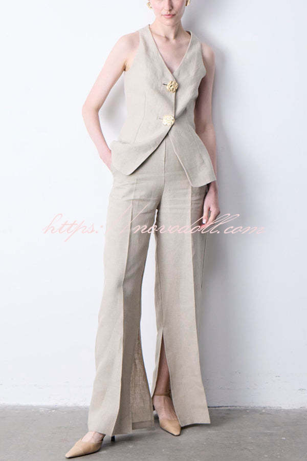 Solid Color Pocket Slit Loose Wide Leg Pants