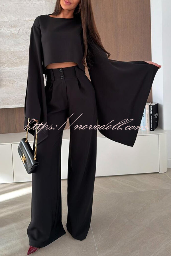 City Atelier Bell Slit Sleeve Top and High Rise Pocket Wide Leg Pants Set