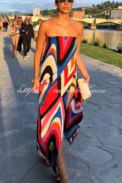 Kennedy Unique Print Off Shoulder Side Slit H-line Maxi Dress