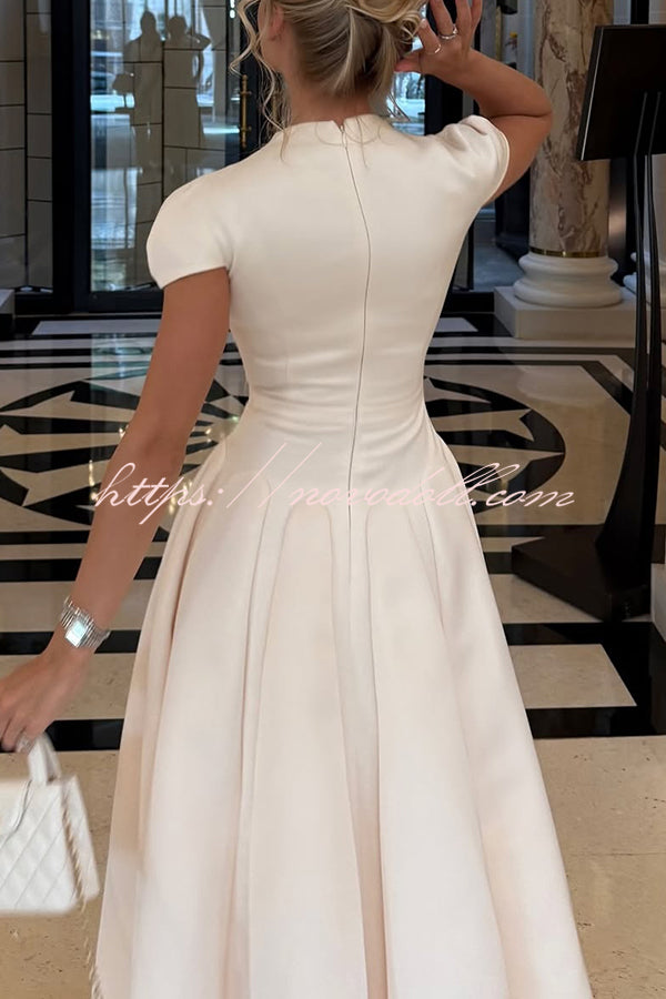 Solid Color V-neck Waist Elegant Full Hem Maxi Dress