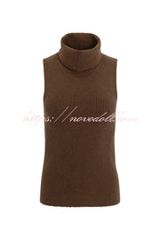 Comfortable Season Ribbed Knit Turtleneck Sleeveless Relaxed Sweater