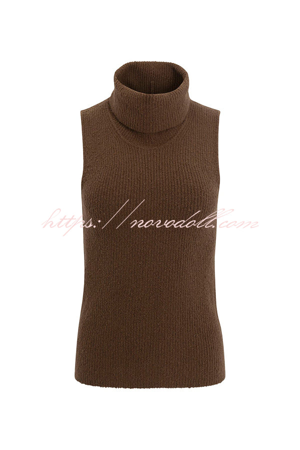 Comfortable Season Ribbed Knit Turtleneck Sleeveless Relaxed Sweater