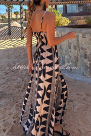 Sabine Geometric Print V-Neck Back Smocked A-line Maxi Dress