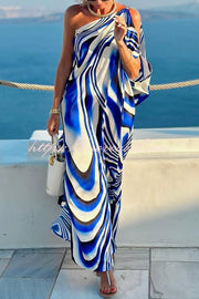Sirinda Unique Printed Cutout One-shoulder Holiday-style Loose Maxi Dress