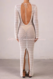 Sexy Backless Long-sleeved Knitted Slim-fit Maxi Dress