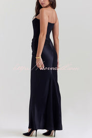 Persephone Crepe and Satin Patchwork Off Shoulder Ruched Maxi Dress