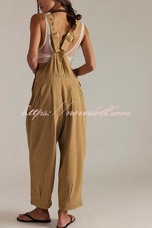 Fashionable Casual Side Pocket Button Loose Denim Overalls