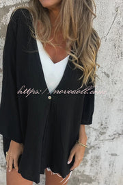 Solid Color V-neck Loose Long-sleeved Button Top