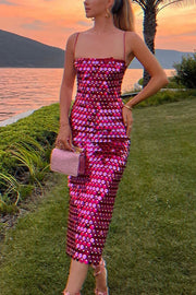 Sexy Sequined Halter-neck Backless Slim Fit Slit Midi Dress