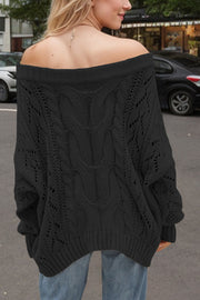 Solid Color Off-shoulder Long-sleeved Loose Knit Sweater