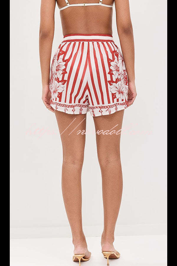 Like Paradise Floral Print Wide Sleeve Shirt and Elastic Waist Pocketed Shorts Set