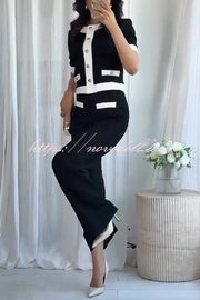 Fashion Contrast Color Stretch High Waist Casual Straight Pants