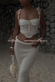Mirina Hollow Crochet Knit Pearl Trim Heart Collar Crop Vacation Tank