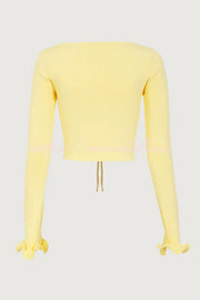 Fashion Ruffled Long-sleeved Tie-cropped Knitted Cardigan