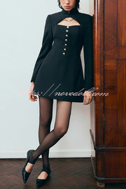 Elegant Long-sleeved Hollowed-out Button-down Slim-fit Mini Dress