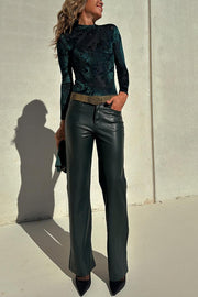 Stylish Faux Leather Pocketed Straight Stretch Pants