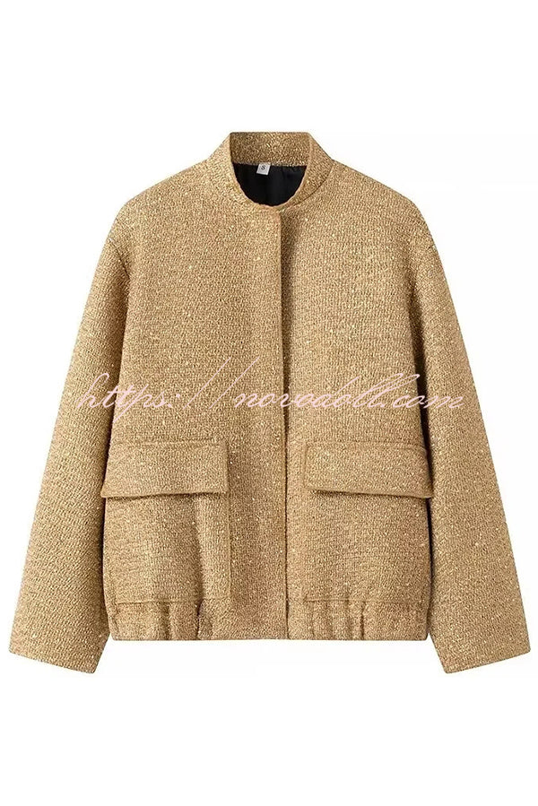 Fashion Sequin Long Sleeve Casual Pocket Loose Jacket