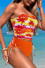 Unique Print High Waist Tie-Stretch Two-Piece Bikini Swimsuit