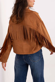 Fashion Lapel Long Sleeve Tassel Decorated Loose Coat