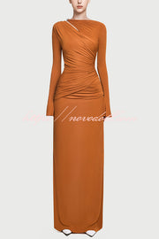 Stylish Long-sleeved Slim-fit Pleated Elegant Maxi Dress