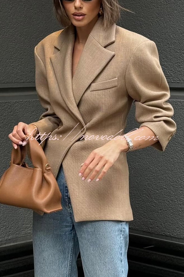 Solid Color Loose Lapel Long Sleeve Button Blazer