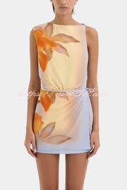 Serene Floral Print Wrap Tie-up Backless Lightweight Mini Dress