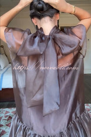 Cocktail Attire Sheer Organza Wide Sleeve Back Bow Layered A-line Mini Dress