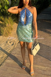 Fashion Sexy Sequined Backless Halter Neck Slim Fit Mini Dress
