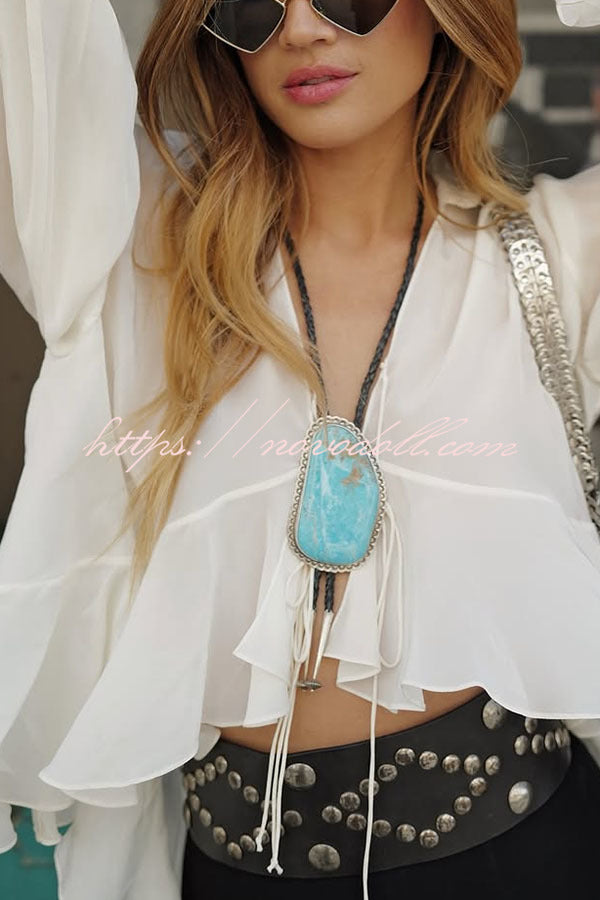 Boho Forever Chiffon Ruffles Balloon Sleeve Tie-up Blouse