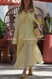 Solid Color Pleated Ruffled Tie Long Sleeve Loose Shirt