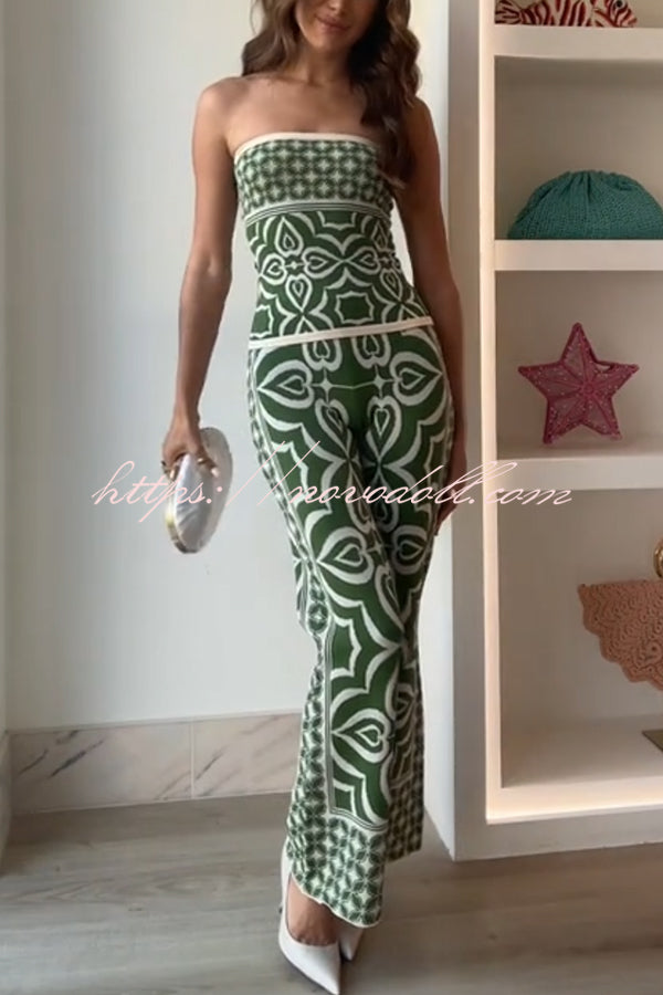 Orla Knit Mosaic Tile Print Bandeau and High Rise Stretch Flared Pants Set