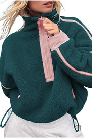 Stylish Color-blocked Trim Loose Casual Pocket Sweatshirt