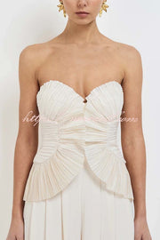 Show Exquisiteness Satin Pleated Heart-shaped Off Shoulder Halter Tank
