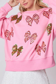 Christmas Bow Sequin Loose Casual Long Sleeve Sweatshirt