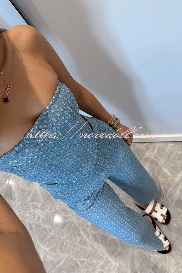 Fashionable Look Denim Sequin Textured Tube Top