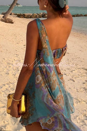 Antari Pleated Tube Top One Shoulder Tie-up Vacation Mini Dress