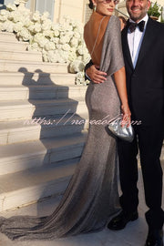 Fit and Elegance Fine Shimmering Fabric Open Cowl Back Draped Neckline Maxi Dress