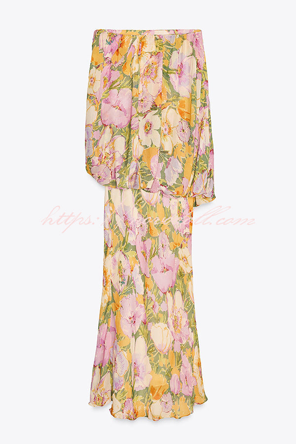 Floral Print Off-the-shoulder Irregular Loose Maxi Dress